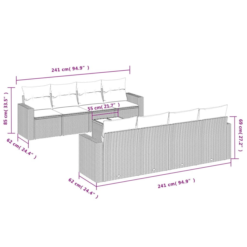 vidaXL Set de sofás de jardín 9 pzas con cojines ratán sintético beige