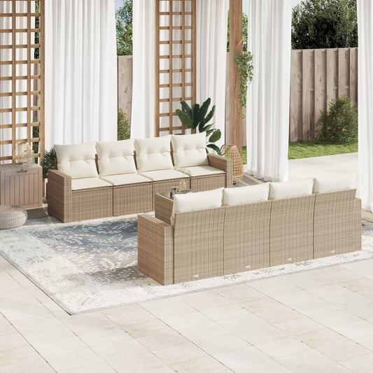 vidaXL Set de sofás de jardín 9 pzas con cojines ratán sintético beige