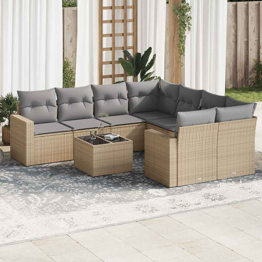 vidaXL Set de sofás de jardín 9 pzas con cojines ratán sintético beige