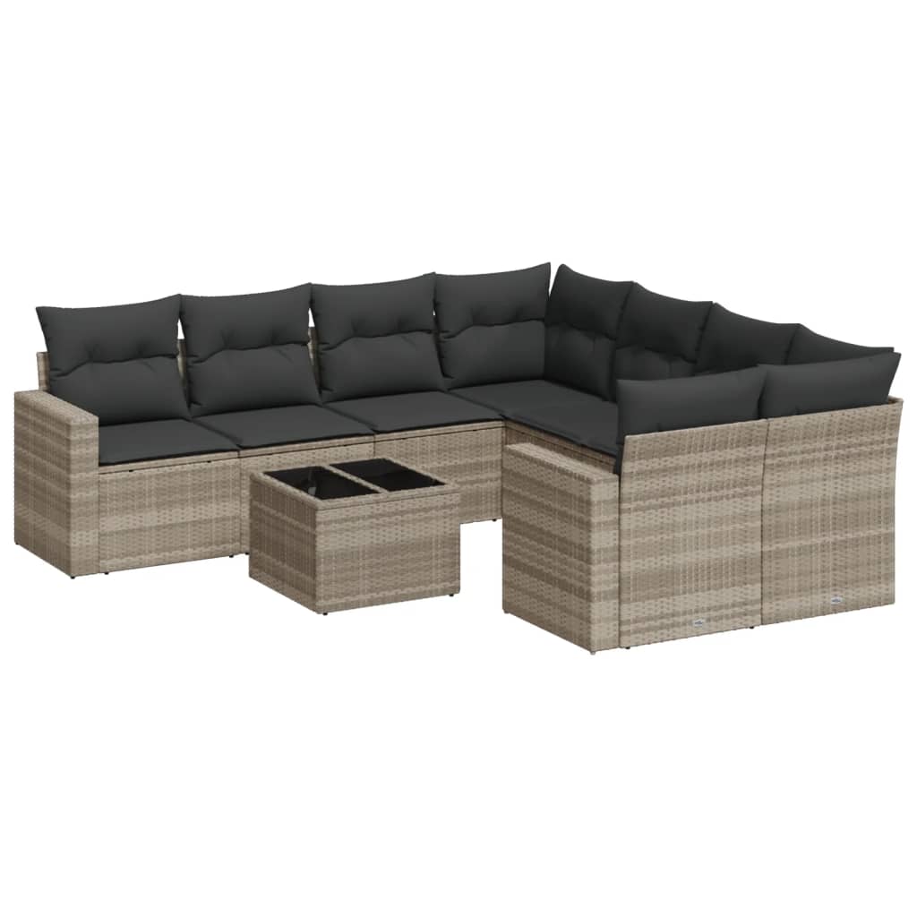 vidaXL Set muebles jardín 9 pzas y cojines ratán sintético gris claro