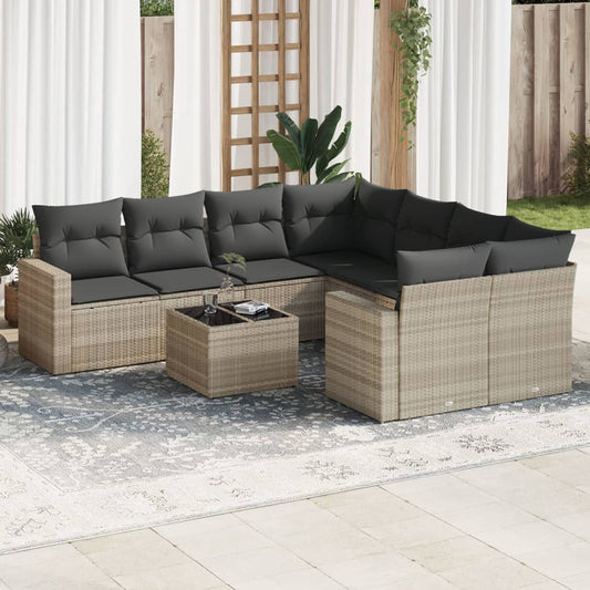 vidaXL Set muebles jardín 9 pzas y cojines ratán sintético gris claro