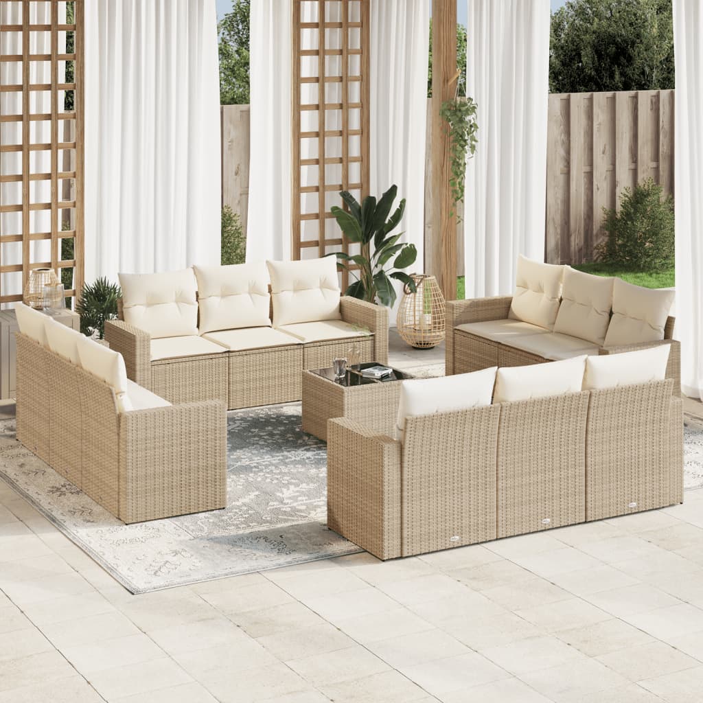 vidaXL Set sofás de jardín con cojines 13 pzas ratán sintético beige