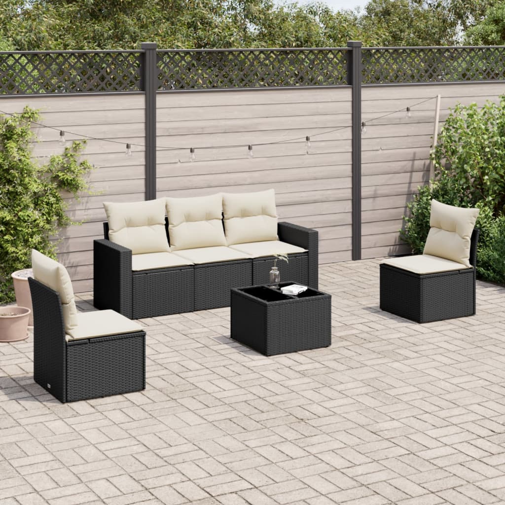 vidaXL Set muebles de jardín 6 piezas y cojines ratán sintético negro