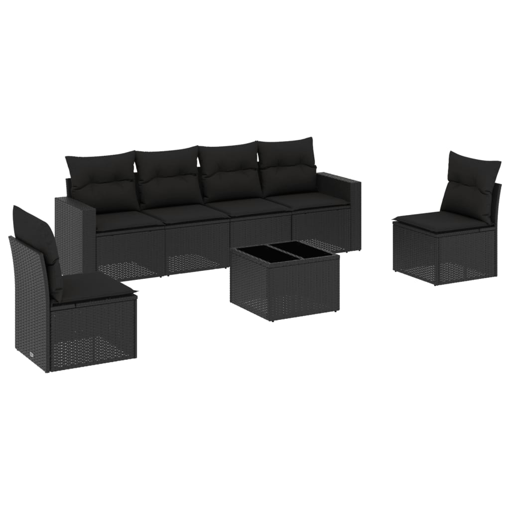 vidaXL Set de comedor de jardín 7 pzas y cojines ratán sintético negro