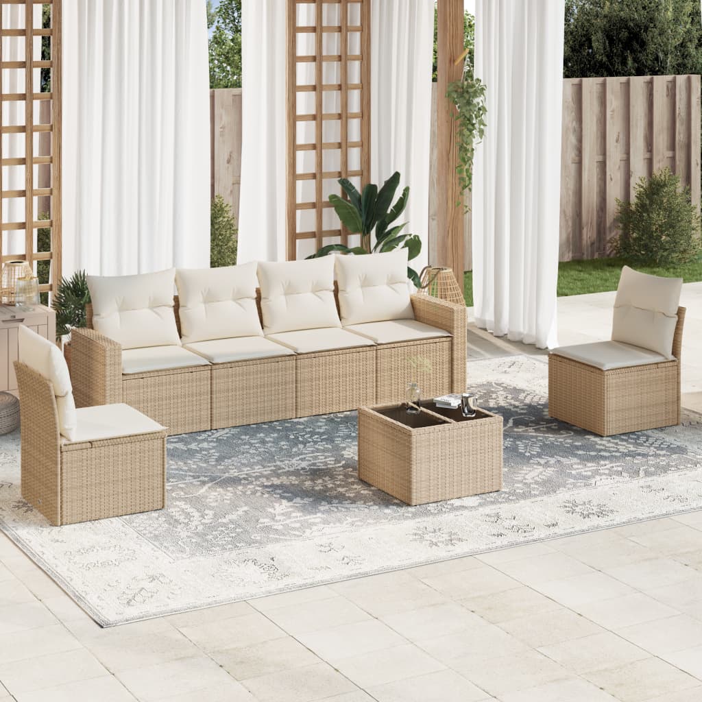 vidaXL Set sofás de jardín 7 piezas y cojines ratán sintético beige