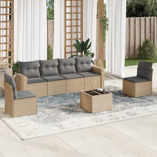 vidaXL Set sofás de jardín 7 piezas y cojines ratán sintético beige