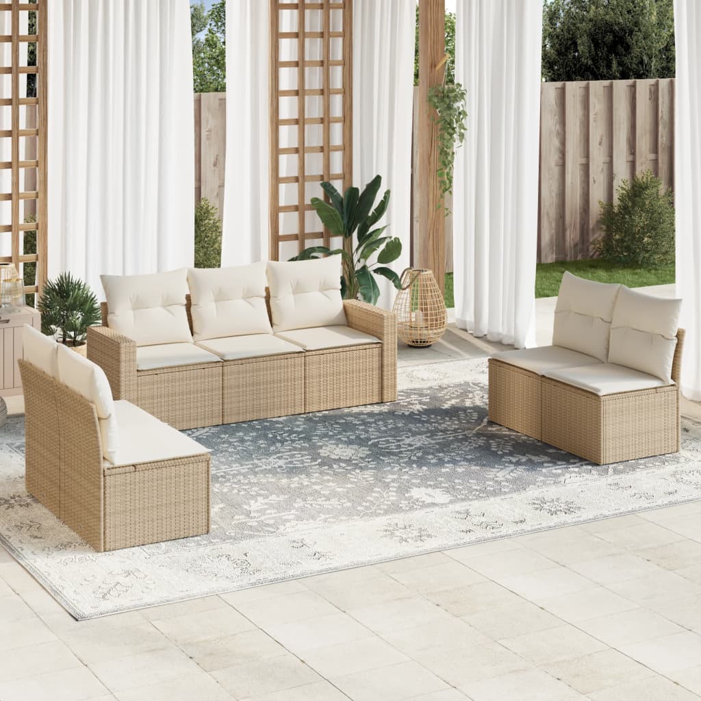 vidaXL Set sofás de jardín 7 piezas y cojines ratán sintético beige