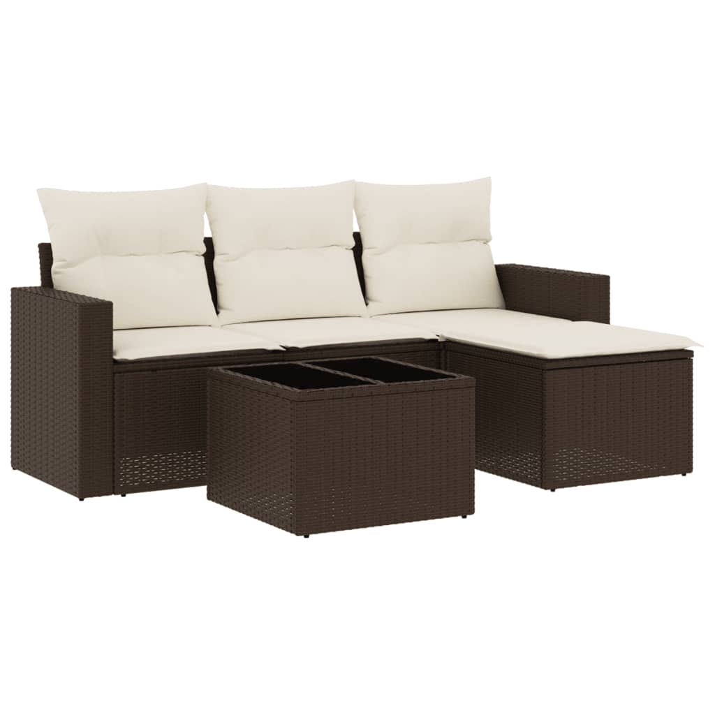 vidaXL Set comedor de jardín 5 piezas y cojines ratán sintético marrón