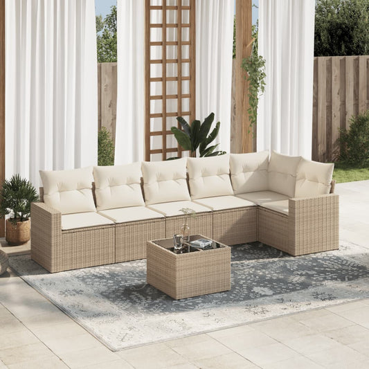 vidaXL Set sofás de jardín 7 piezas y cojines ratán sintético beige