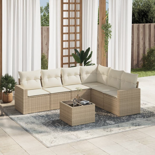 vidaXL Set sofás de jardín 7 piezas y cojines ratán sintético beige