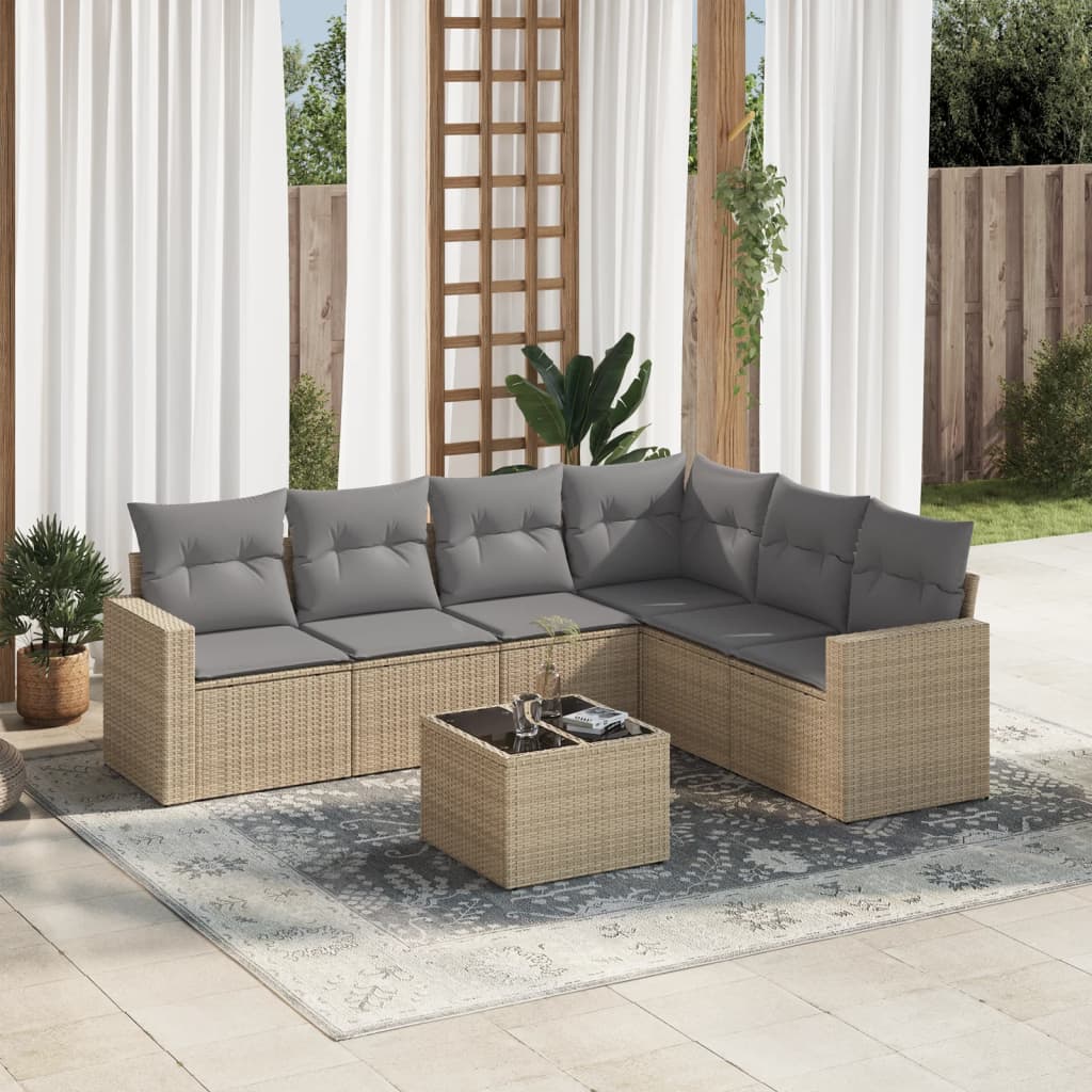 vidaXL Set sofás de jardín 7 piezas y cojines ratán sintético beige