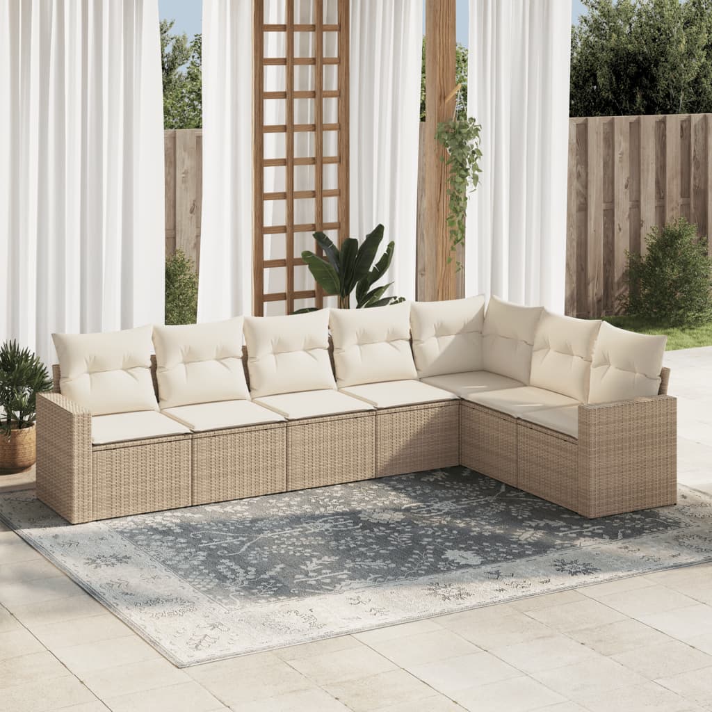 vidaXL Set sofás de jardín 7 piezas y cojines ratán sintético beige