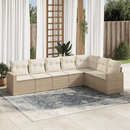 vidaXL Set sofás de jardín 7 piezas y cojines ratán sintético beige