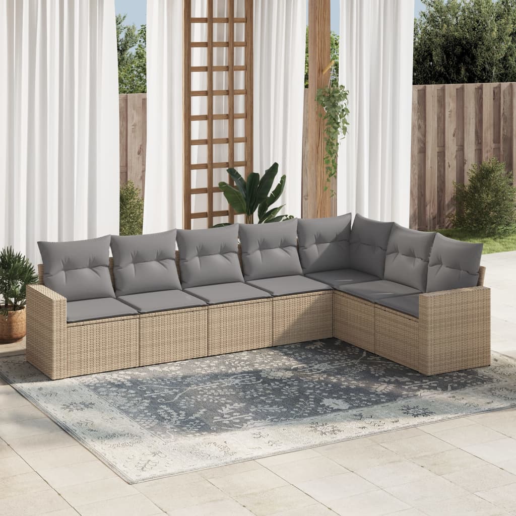 vidaXL Set sofás de jardín 7 piezas y cojines ratán sintético beige