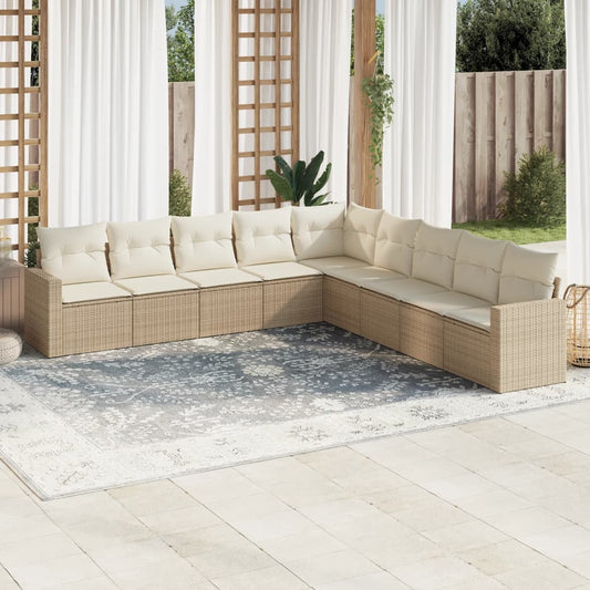 vidaXL Set de sofás de jardín 9 pzas con cojines ratán sintético beige