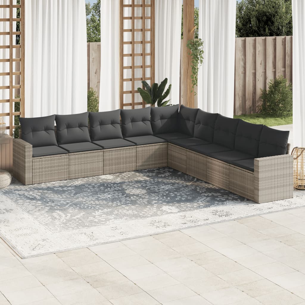 vidaXL Set muebles jardín 9 pzas y cojines ratán sintético gris claro