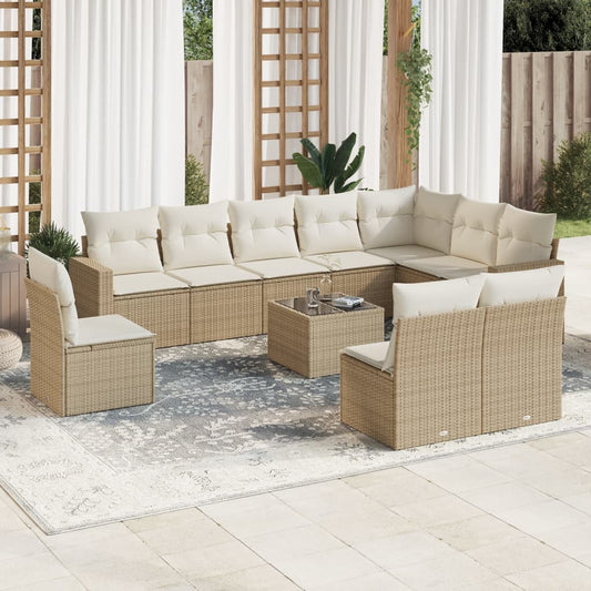 vidaXL Set de sofás de jardín 11pzas con cojines ratán sintético beige