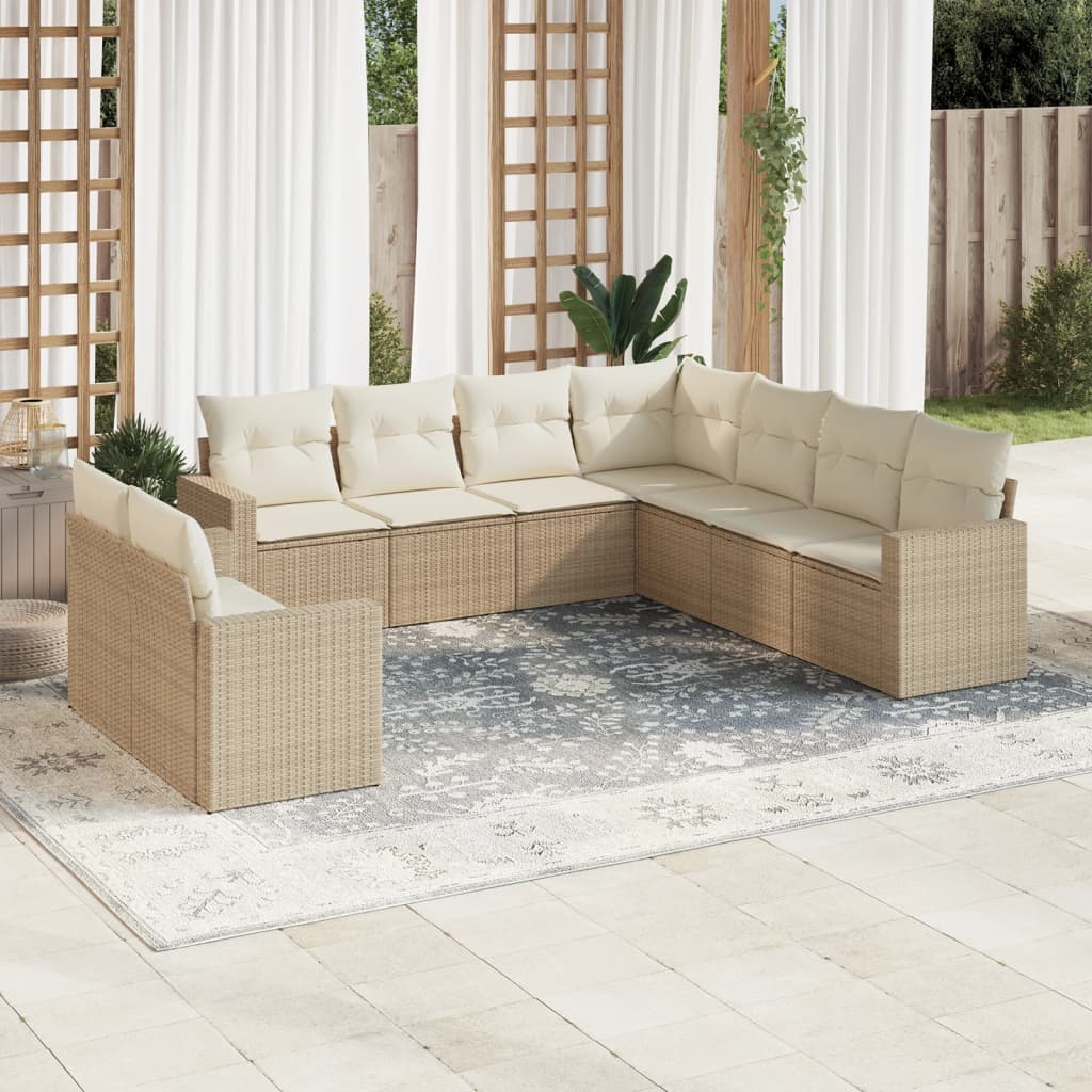 vidaXL Set de sofás de jardín 9 pzas con cojines ratán sintético beige