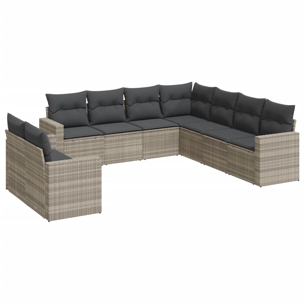 vidaXL Set muebles jardín 9 pzas y cojines ratán sintético gris claro