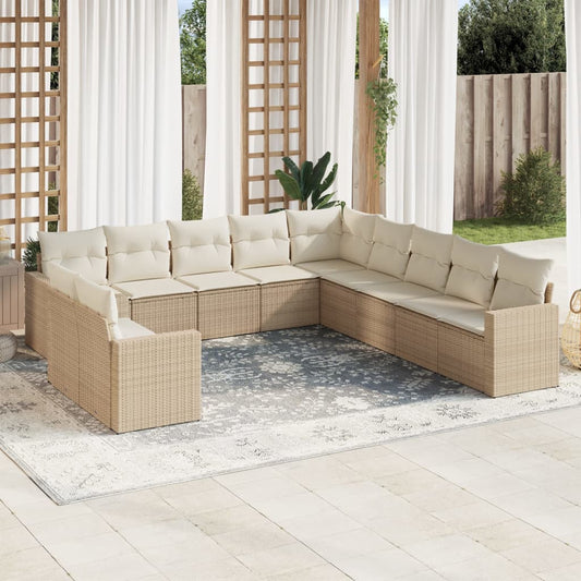 vidaXL Set de sofás de jardín 11pzas con cojines ratán sintético beige