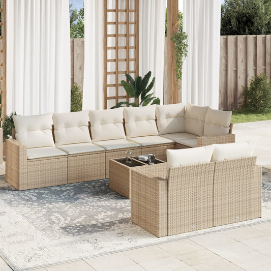 vidaXL Set de sofás de jardín 9 pzas con cojines ratán sintético beige