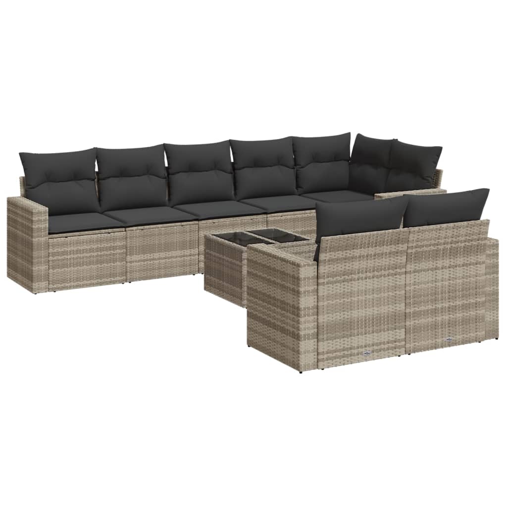 vidaXL Set muebles jardín 9 pzas y cojines ratán sintético gris claro