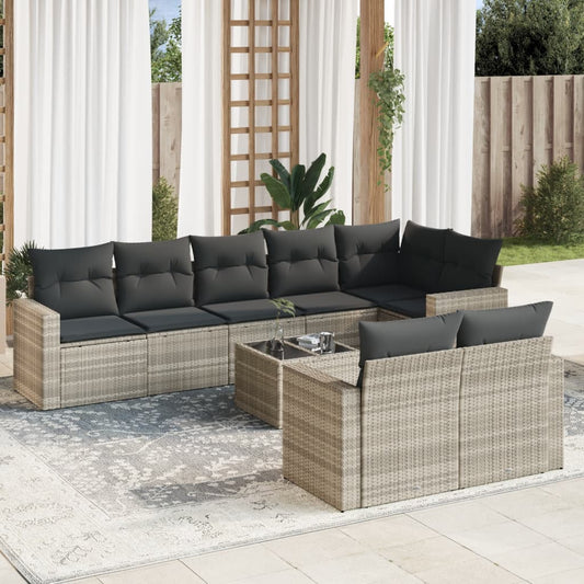 vidaXL Set muebles jardín 9 pzas y cojines ratán sintético gris claro