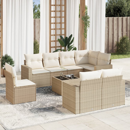 vidaXL Set de sofás de jardín 9 pzas con cojines ratán sintético beige