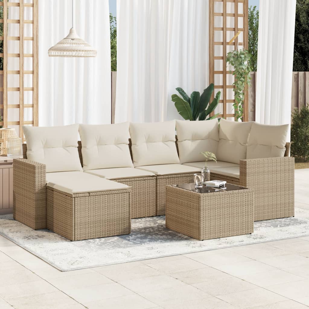 vidaXL Set sofás de jardín 7 piezas y cojines ratán sintético beige