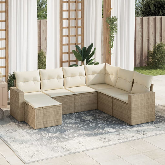 vidaXL Set sofás de jardín 7 piezas y cojines ratán sintético beige