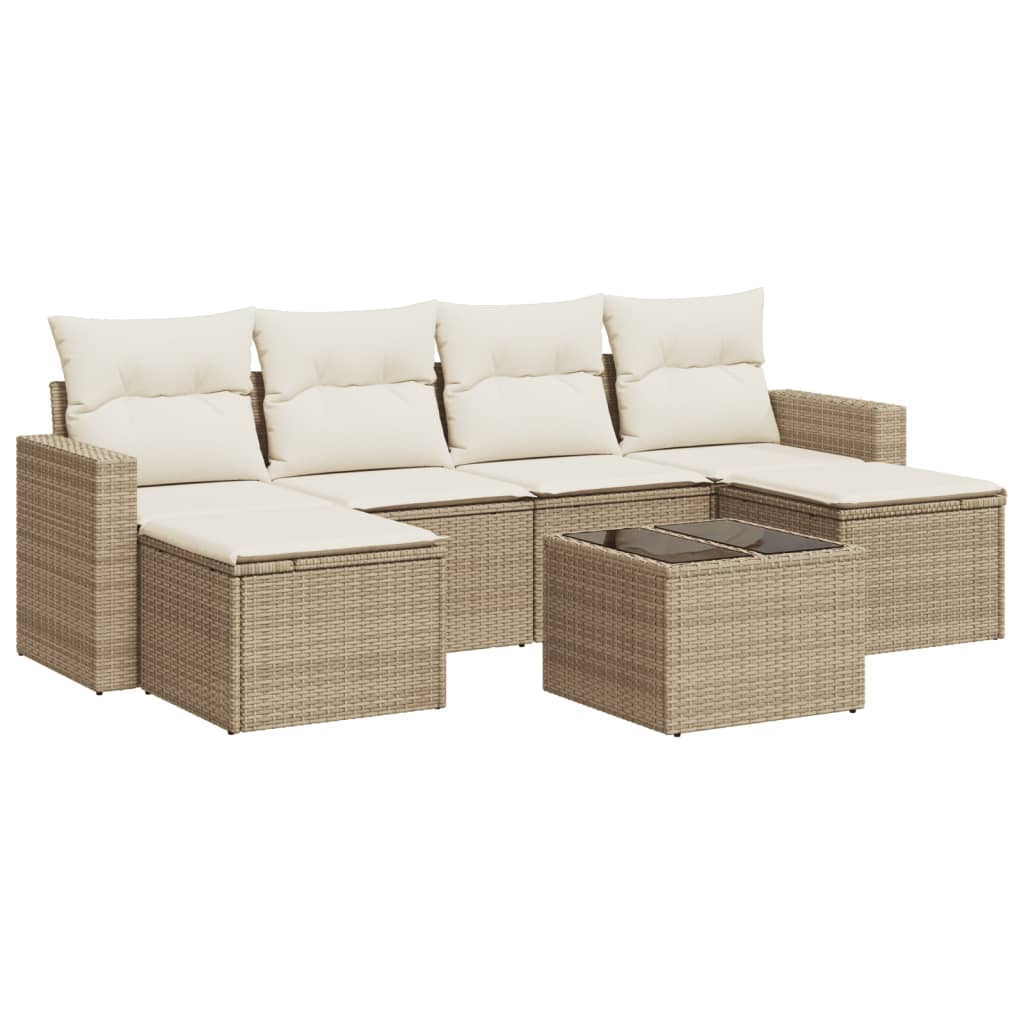 vidaXL Set sofás de jardín 7 piezas y cojines ratán sintético beige