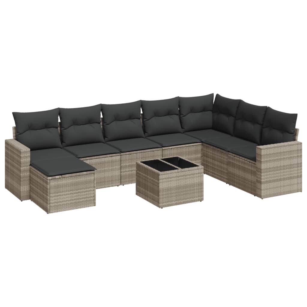 vidaXL Set muebles jardín 9 pzas y cojines ratán sintético gris claro