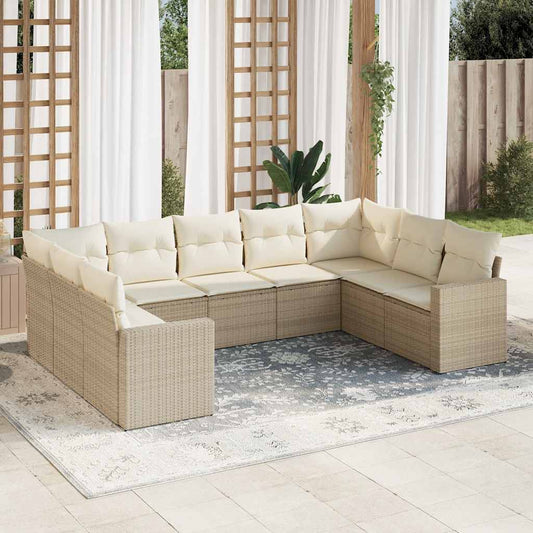 vidaXL Set de sofás de jardín 9 pzas con cojines ratán sintético beige