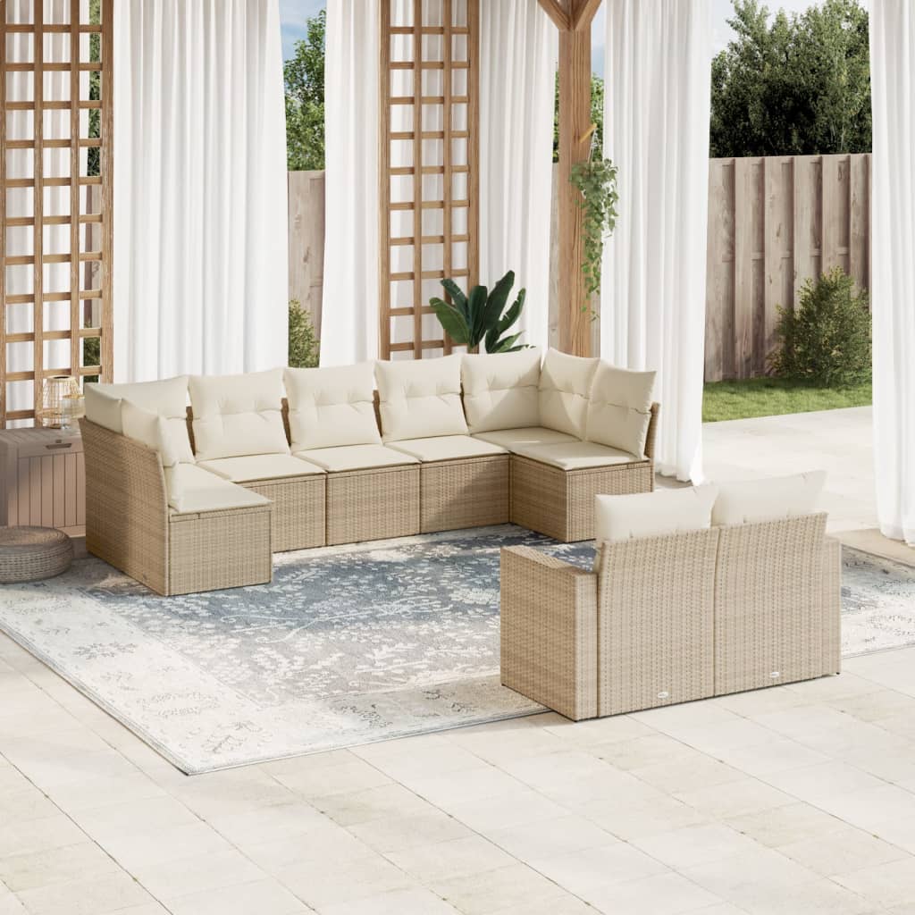 vidaXL Set de sofás de jardín 9 pzas con cojines ratán sintético beige