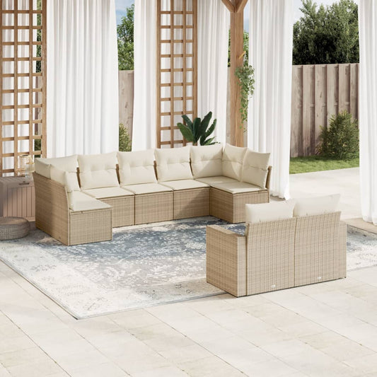 vidaXL Set de sofás de jardín 9 pzas con cojines ratán sintético beige