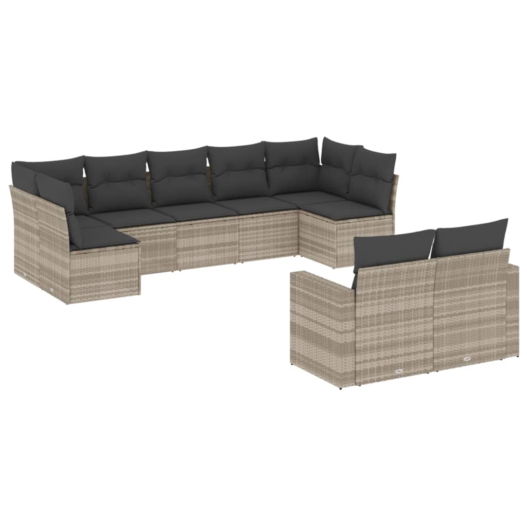 vidaXL Set muebles jardín 9 pzas y cojines ratán sintético gris claro