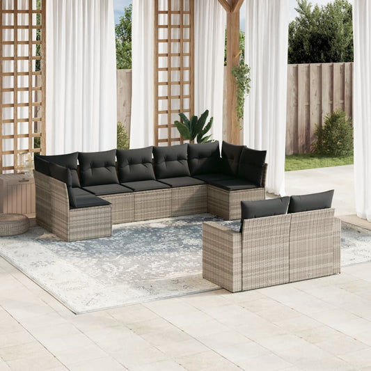 vidaXL Set muebles jardín 9 pzas y cojines ratán sintético gris claro