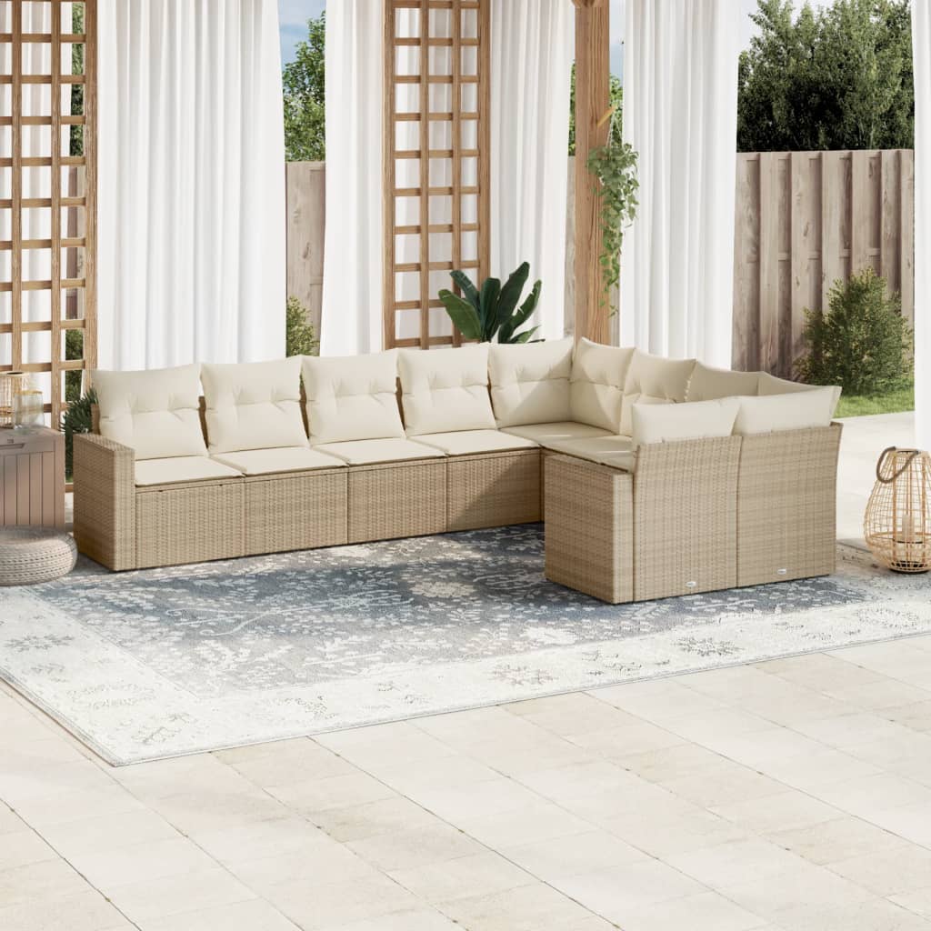 vidaXL Set de sofás de jardín 9 pzas con cojines ratán sintético beige