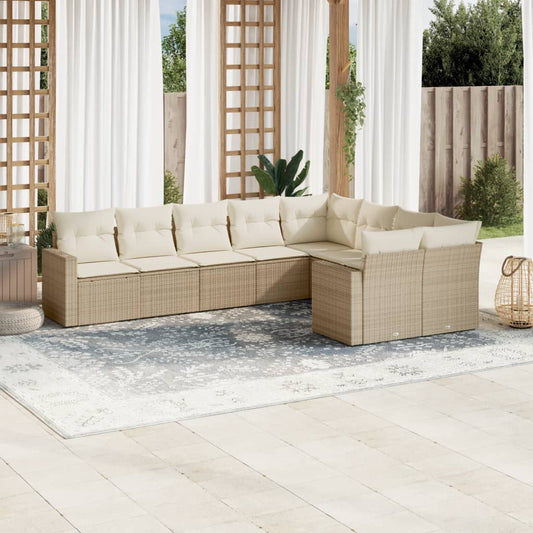 vidaXL Set de sofás de jardín 9 pzas con cojines ratán sintético beige