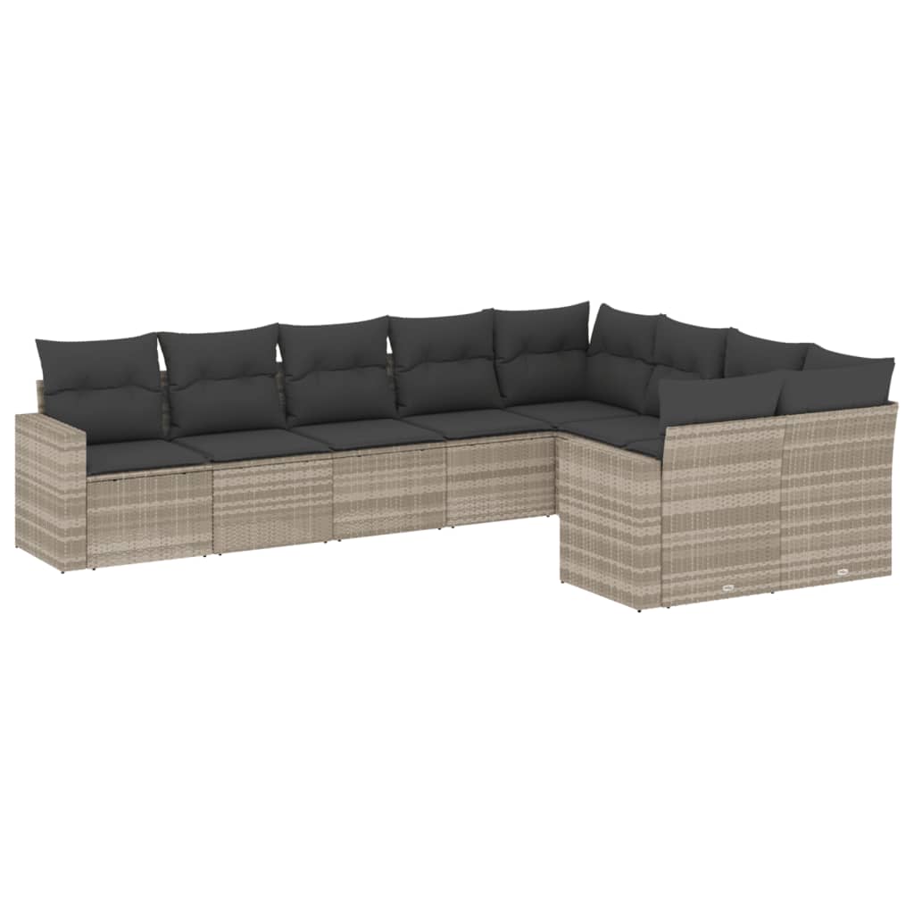 vidaXL Set muebles jardín 9 pzas y cojines ratán sintético gris claro