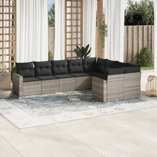 vidaXL Set muebles jardín 9 pzas y cojines ratán sintético gris claro