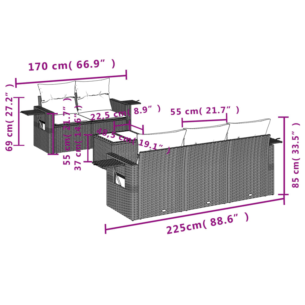 vidaXL Set sofás de jardín 6 piezas y cojines ratán sintético marrón