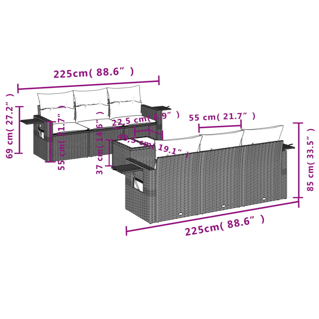 vidaXL Set sofás de jardín 7 piezas y cojines ratán sintético beige