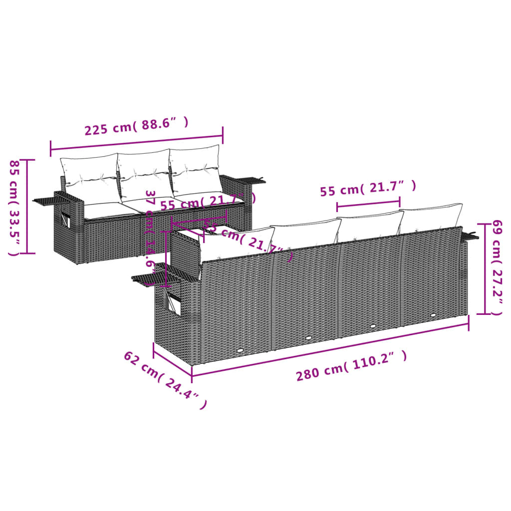 vidaXL Set sofás de jardín 8 piezas y cojines ratán sintético marrón