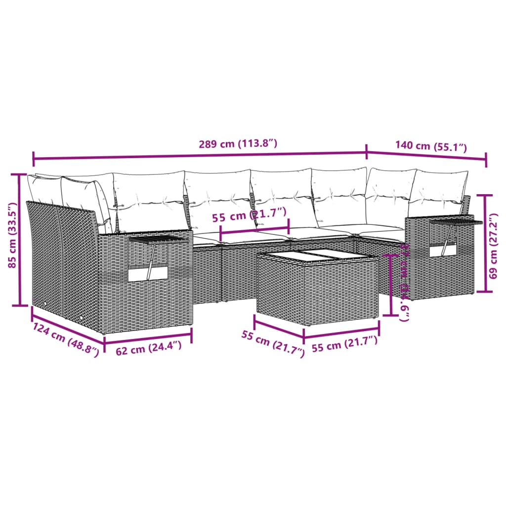 vidaXL Set de sofás de jardín 8 piezas y cojines ratán sintético negro