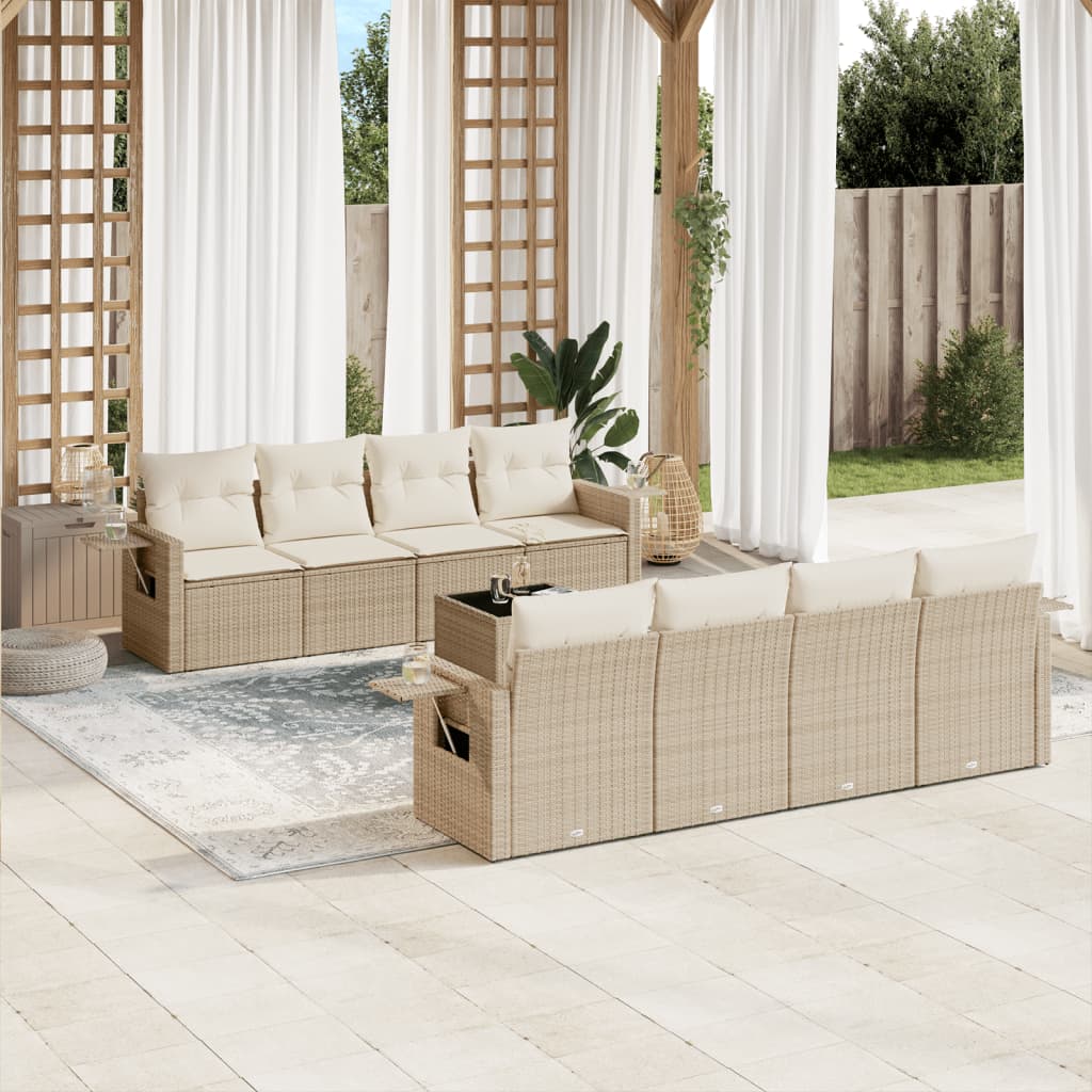 vidaXL Set de sofás de jardín 9 pzas con cojines ratán sintético beige