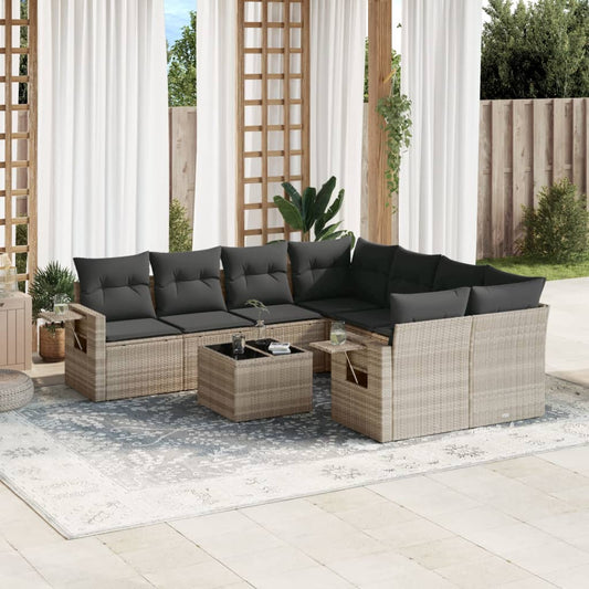 vidaXL Set muebles jardín 9 pzas y cojines ratán sintético gris claro