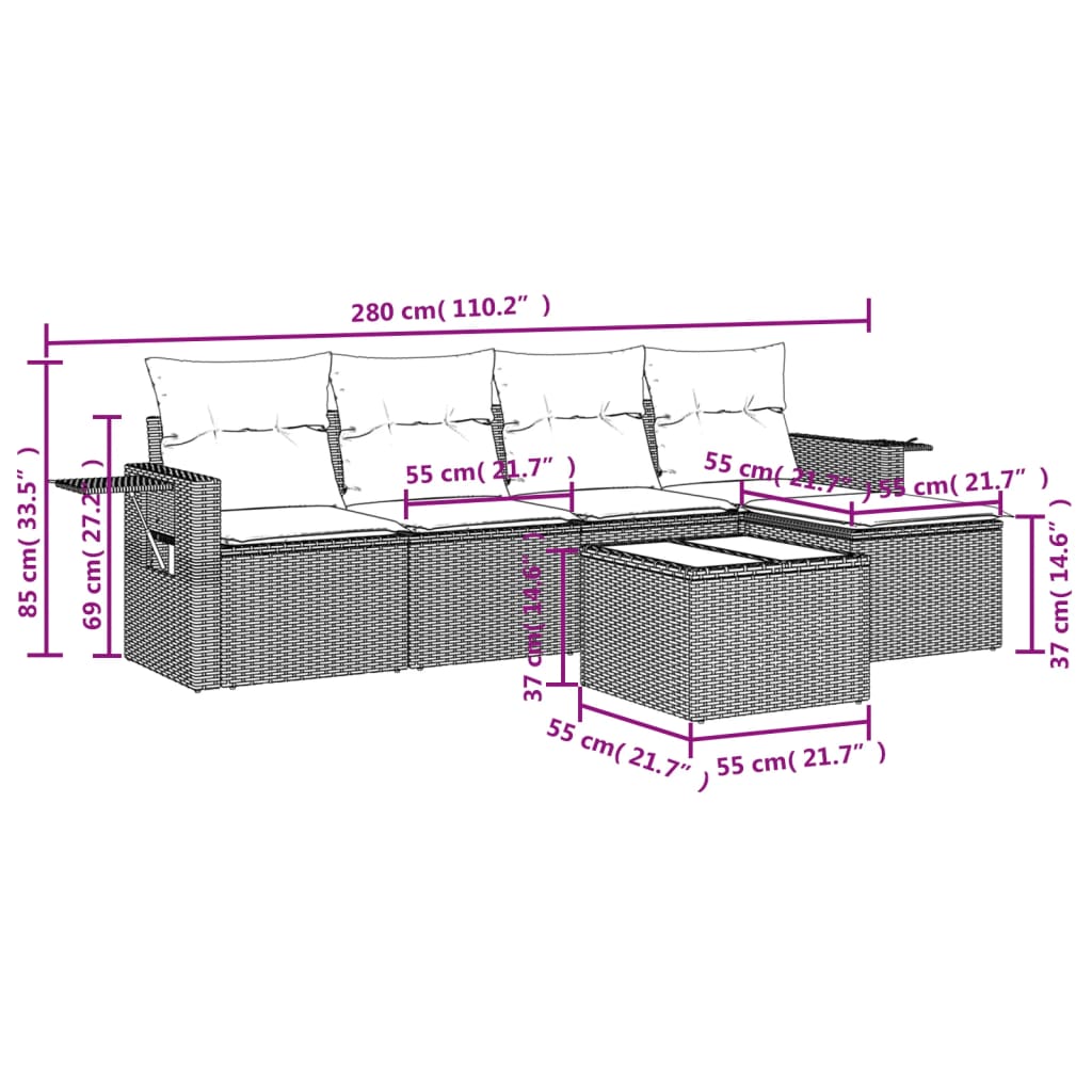 vidaXL Set de sofás de jardín 6 pzas y cojines ratán sintético gris