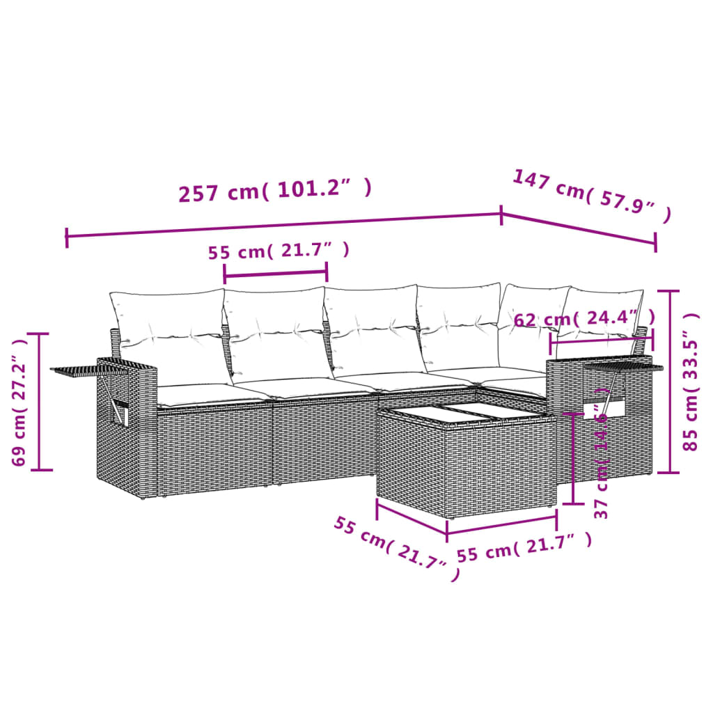 vidaXL Set sofás de jardín 6 piezas y cojines ratán sintético marrón