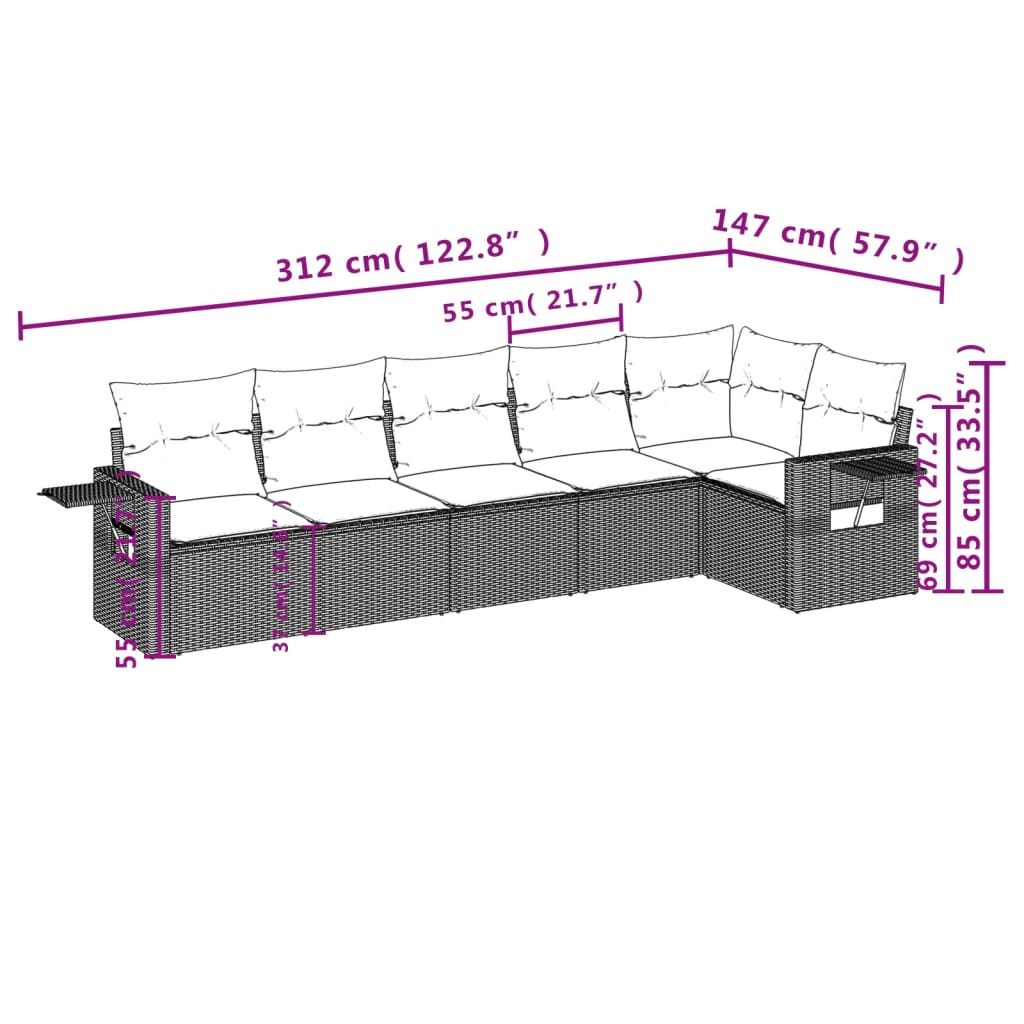 vidaXL Set de sofás de jardín 6 piezas y cojines ratán sintético negro